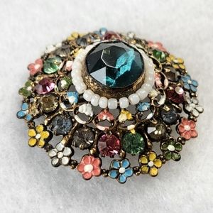 Vintage Czechoslovakian Brooch, signed. Gorgeous colors!